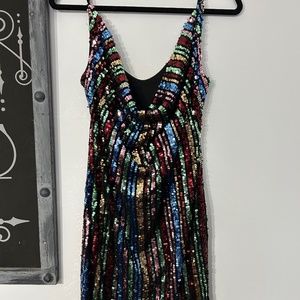 Bebe rainbow sequin mini dress